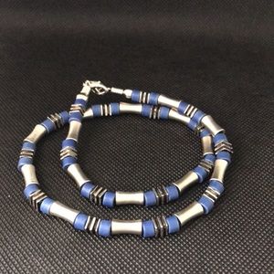 Silver Tone Blue Beads 18” Necklace
